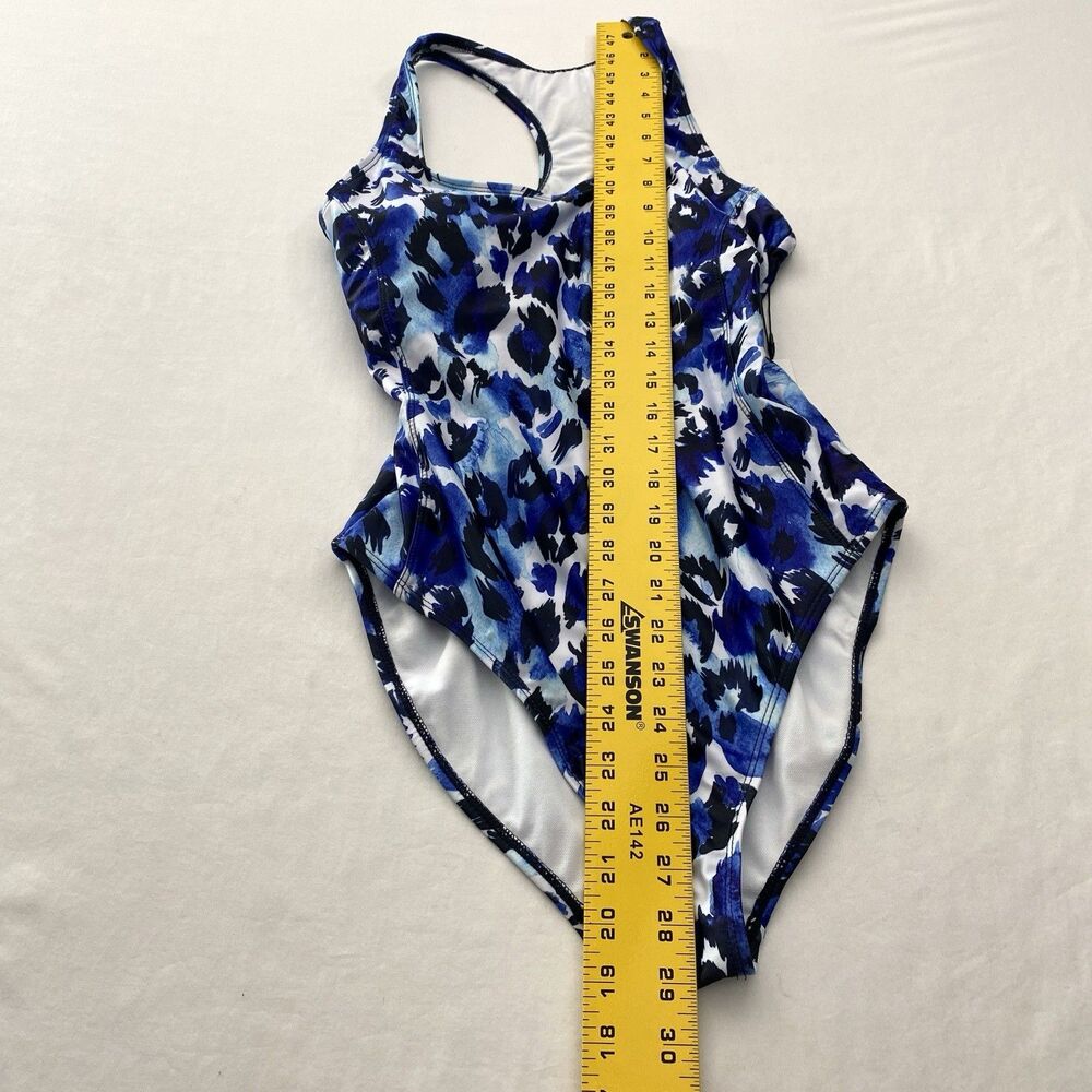 Nicole Miller Bathing Swim Suit One Piece Racerback Womens Medium Blue Floral - Picture 11 of 12
